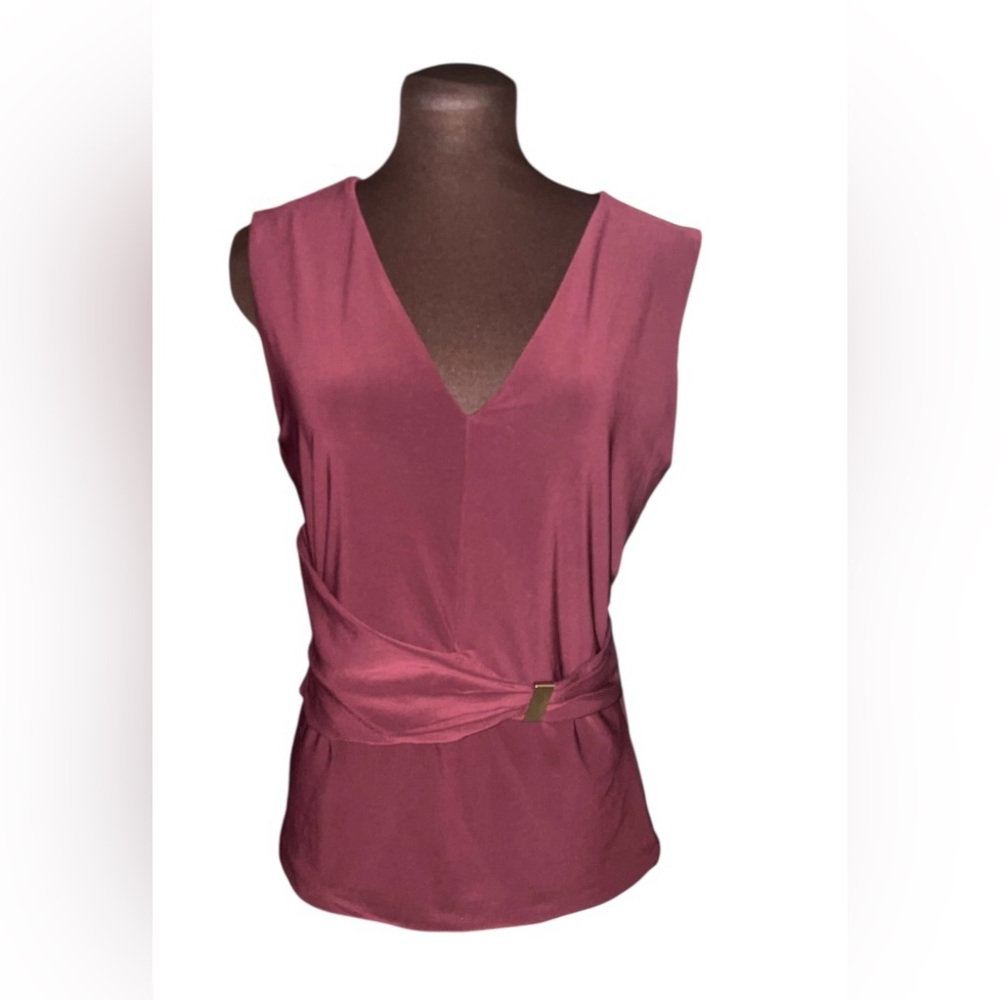 WHBM WHITE HOUSE BLACK MARKET Wine Port Color Sleeveless Belted Wrap Shell Top M